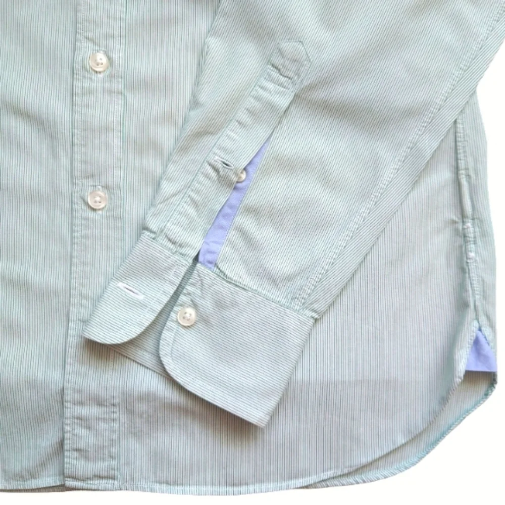 J. Crew Button Down Casual Cotton Pinstripes Long Sleeves Shirt Green Size Small